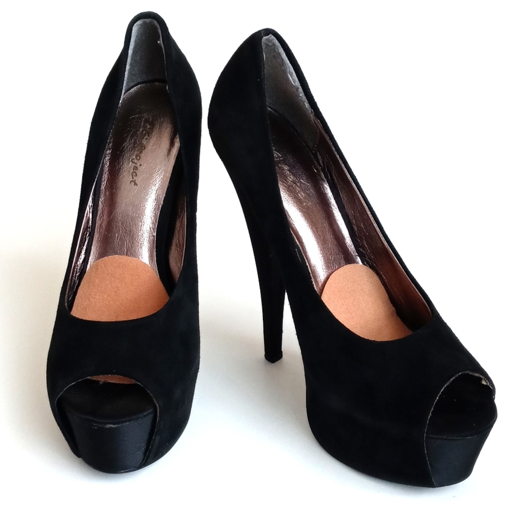 Zigi Project Women’s Elegant Black Suede Leather 5" Platform Peep-Toe Heels 7.5